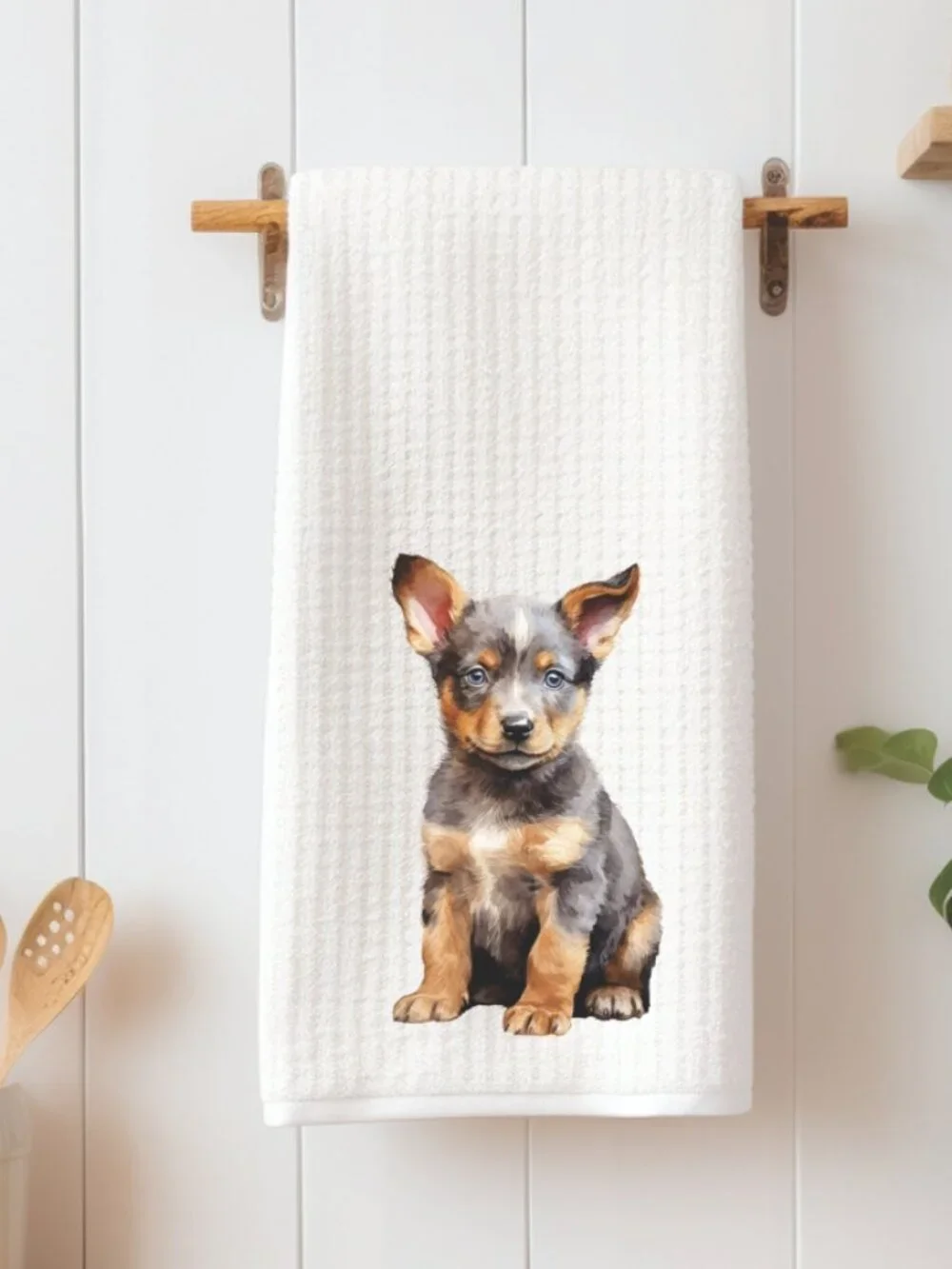 Australian Cattle Dog Puppy Waffle Weave Decorative Kitchen Tea Towel